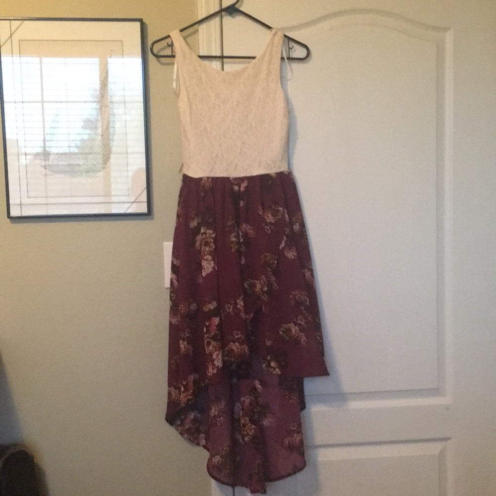Floral maroon high-low dress